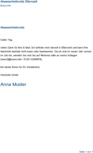 abwesenheitsnotiz-elternzeit-vorlage