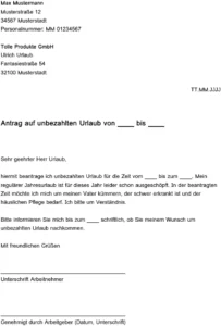 antrag-unbezahlten-urlaub-vorlage