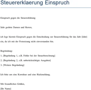 einspruch-gegen-steuererklaerung-vorlage