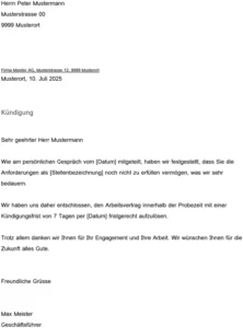 kuendigung-während-der-probezeit-vorlage