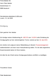 kuendigungsvorlage-arbeitsvertrag-schweiz