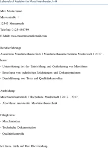 lebenslauf-assistentin-maschinenbautechnik
