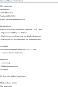 lebenslauf-beamter-archivdienst