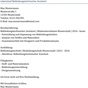 lebenslauf-bekleidungstechnischer-assistent