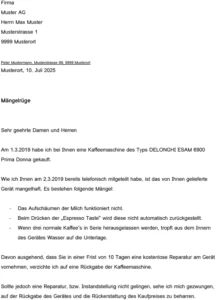 maengelruege-vorlage-fuer-kaffeemaschine
