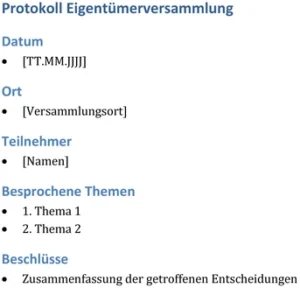 protokoll-eigentuemerversammlung-datum-ort-teilnehmer-besprochene-themen-beschluesse