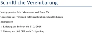 schriftliche-vereinbarung-softwareentwicklungsdienstleistungen