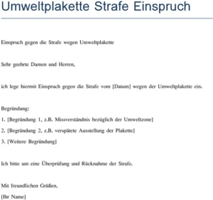 umweltplakette-strafe-einspruch-vorlage