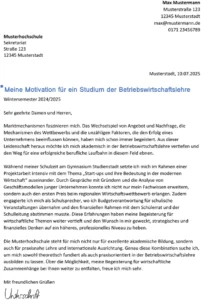 vorlage-bewerbung-studienplatz-betriebswirtschaftslehre