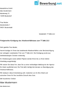 vorlage-fristgerechte-kuendigung-des-arbeitsverhaeltnisses